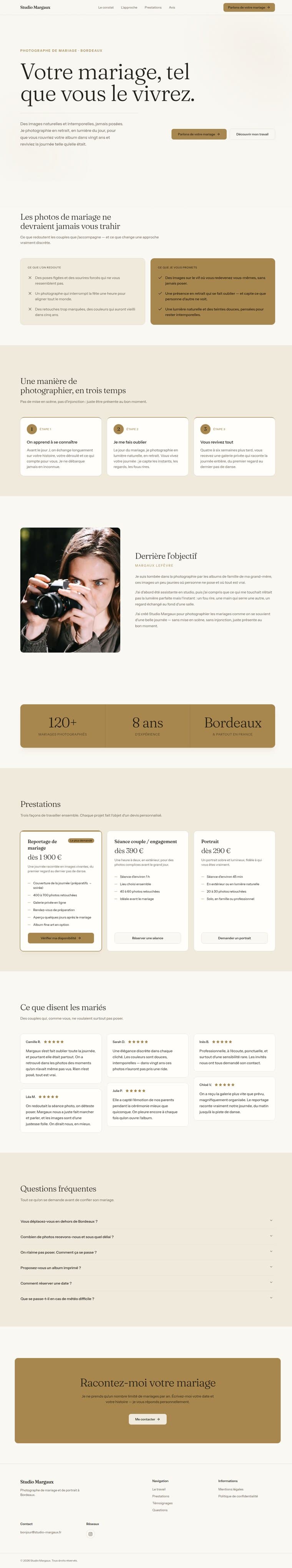 Site complet — Studio Margaux, photographe mariage